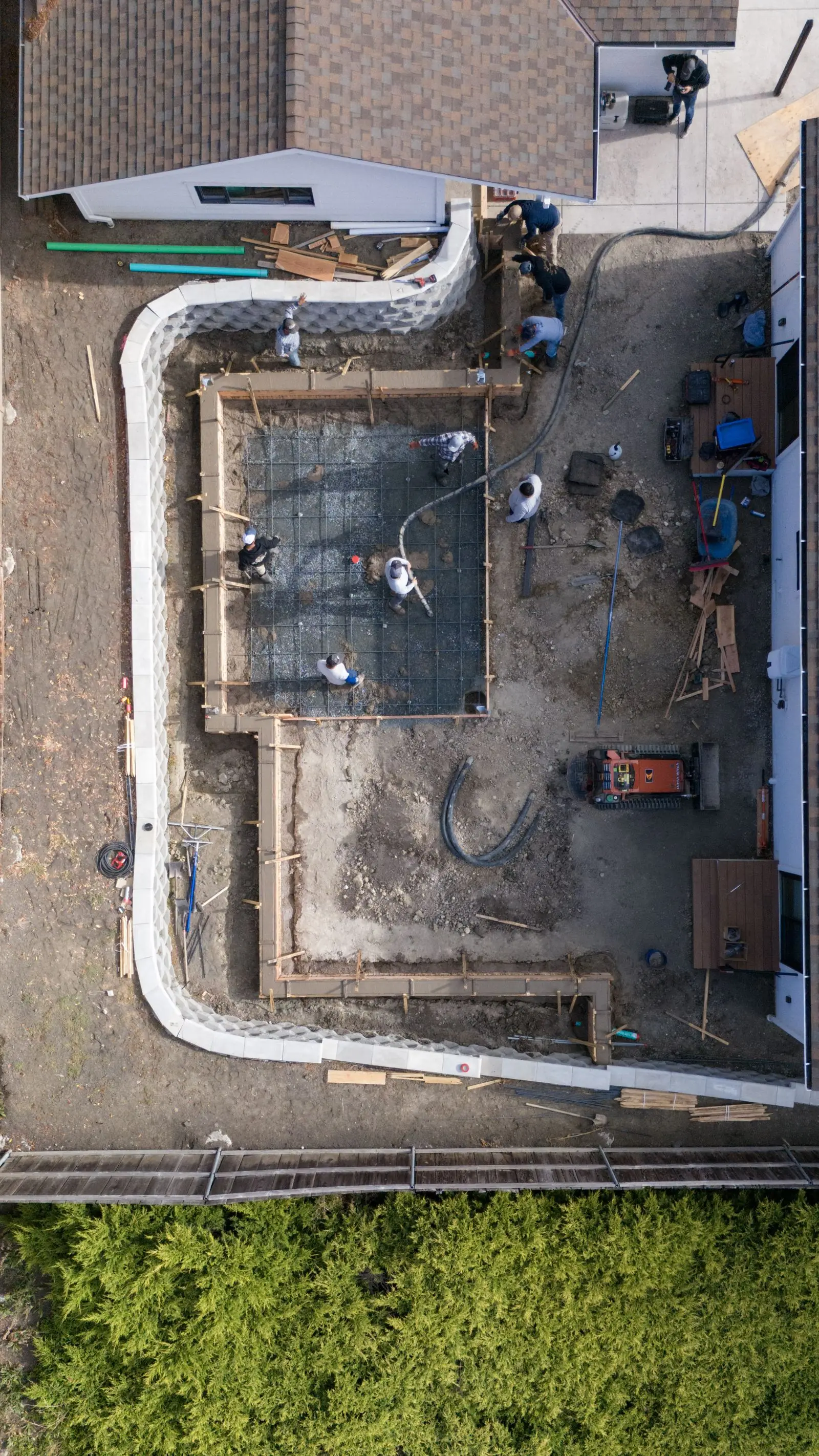 Aerial view of an AZ Elevated Builders concrete pour in progress